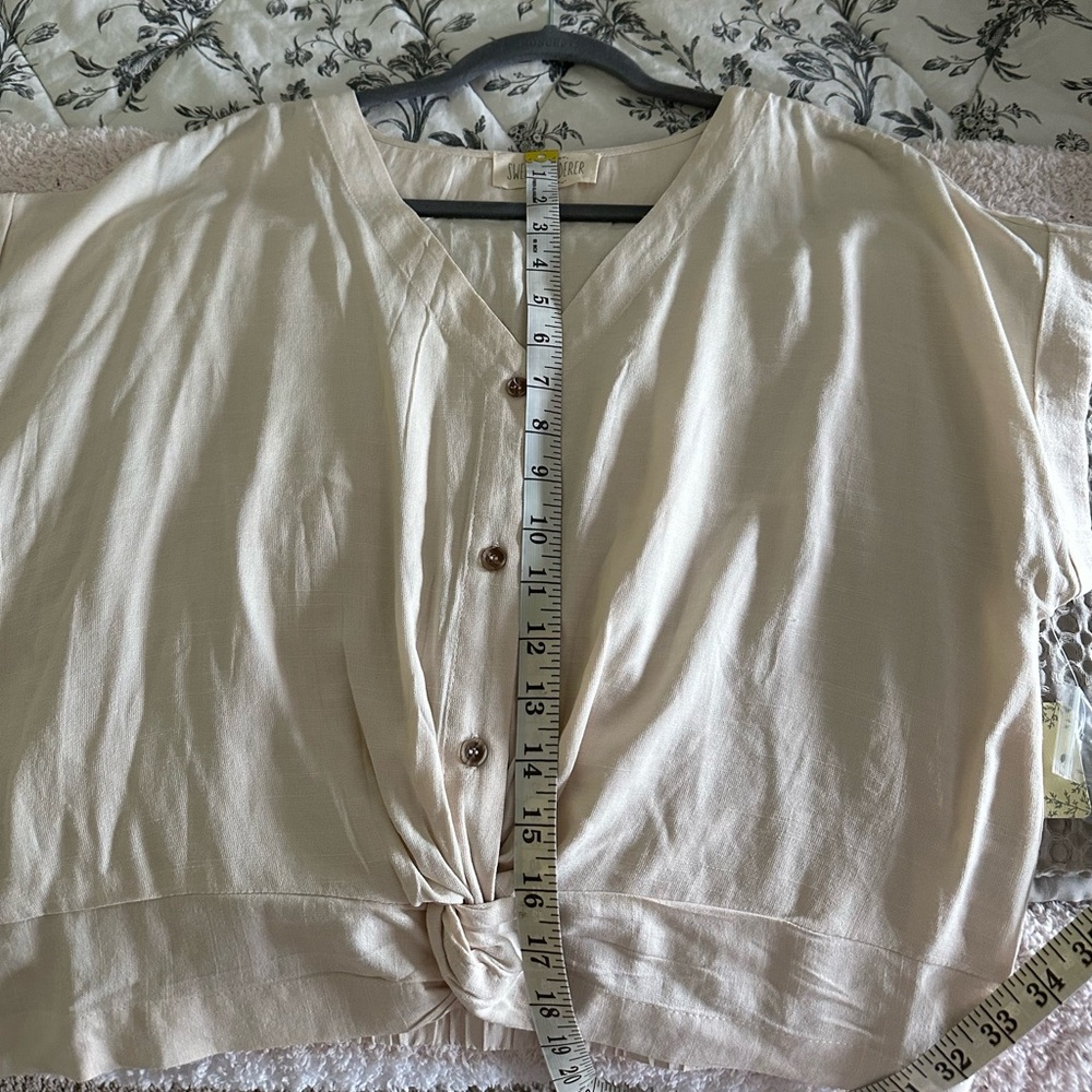Sweet Wanderer Women's Beige Button-Down Top